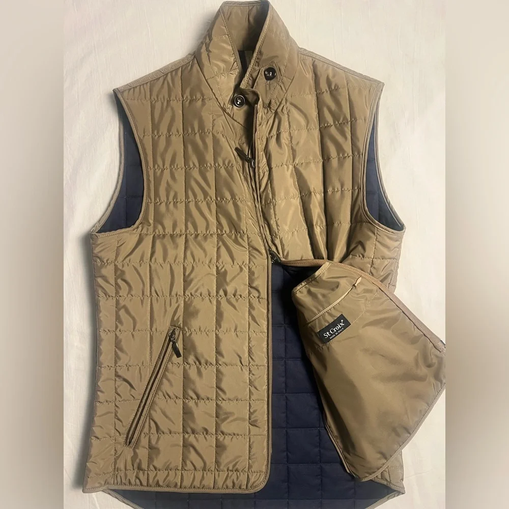 St. Croix Quilted Vest Mens Small Navy Khaki Made in Italy